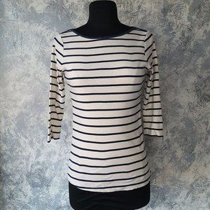 Zara Navy Blue And Off-White Striped Blouse 3/4 Sleeves Size M